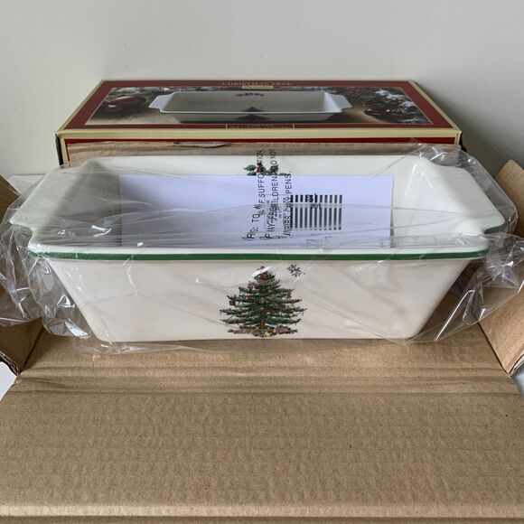 Spode Christmas Tree Loaf Pan 11.75 x 5.5 New In Box - Picture 8 of 14